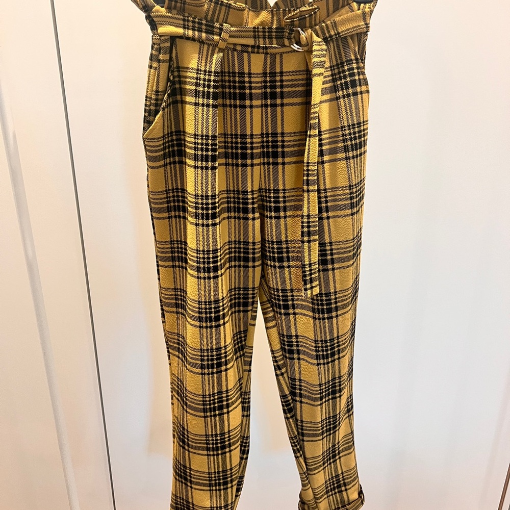 No Boundaries Mustard Plaid Straight Leg Pants